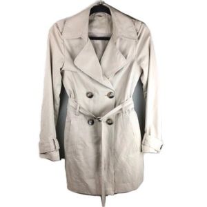 Benetton Double Breasted Belts Notched Lapel Khaki Trench Coat Size 4